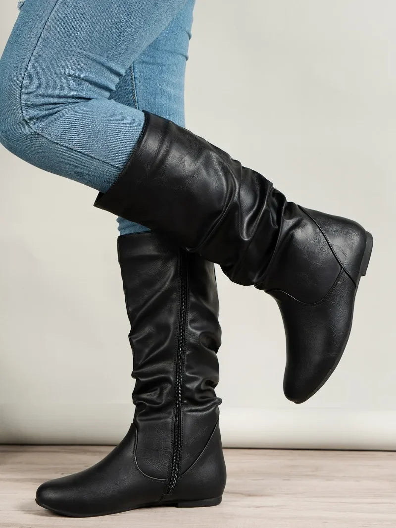 Ladies Shoes 2025 Brand Mid-Calf Women's Boots Fashion Pleated Modern Boots Women Winter Plus Size Best Seller Shoes for Women