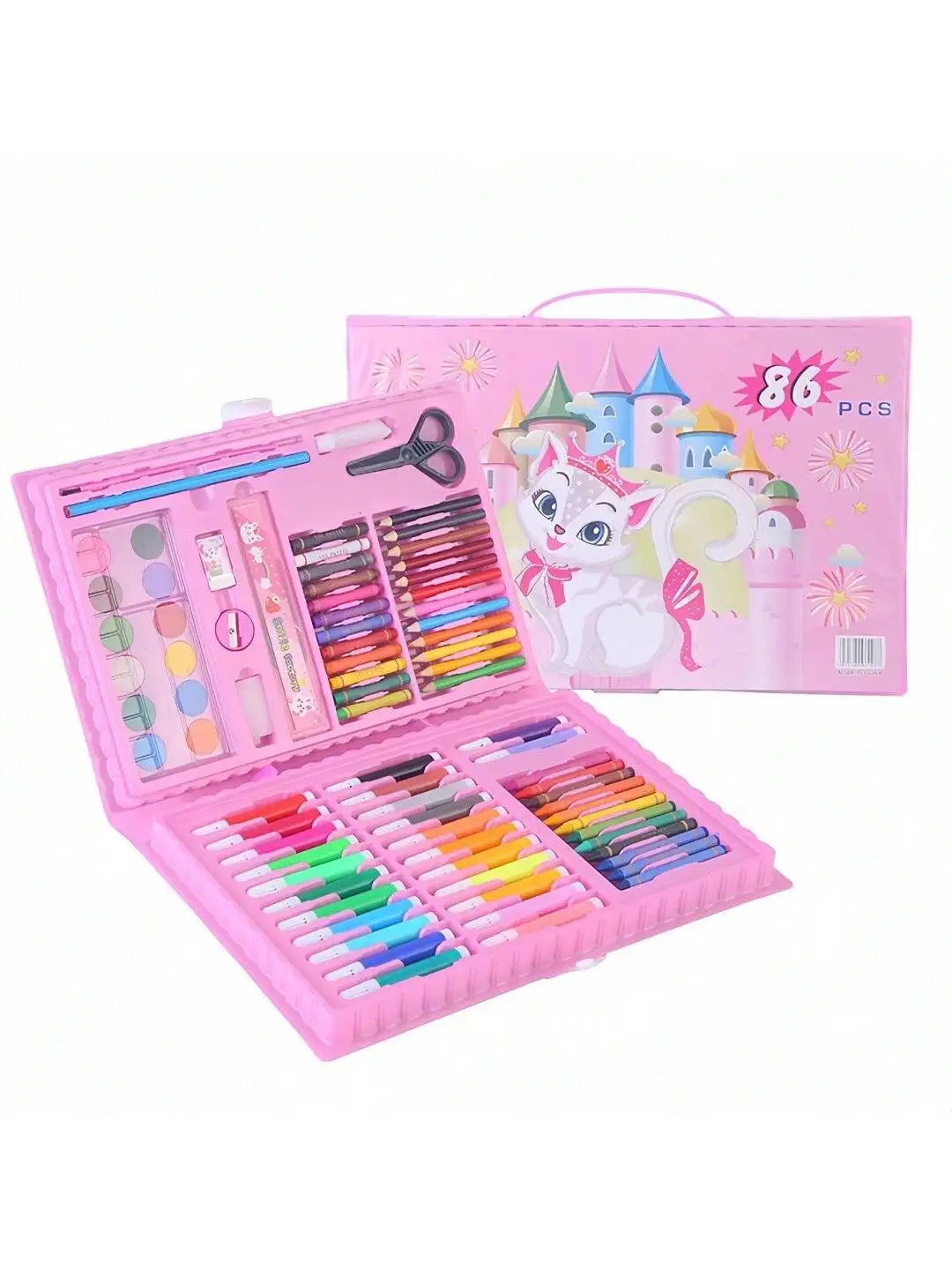 Children's Watercolor Painting Set, Including Illustration Books, Crayons, Pencil Sharpener, Eraser, Marker Pen Set and Drawing Book (Random Box Designs, All Accessories Are Shipped in Random Combinations)
