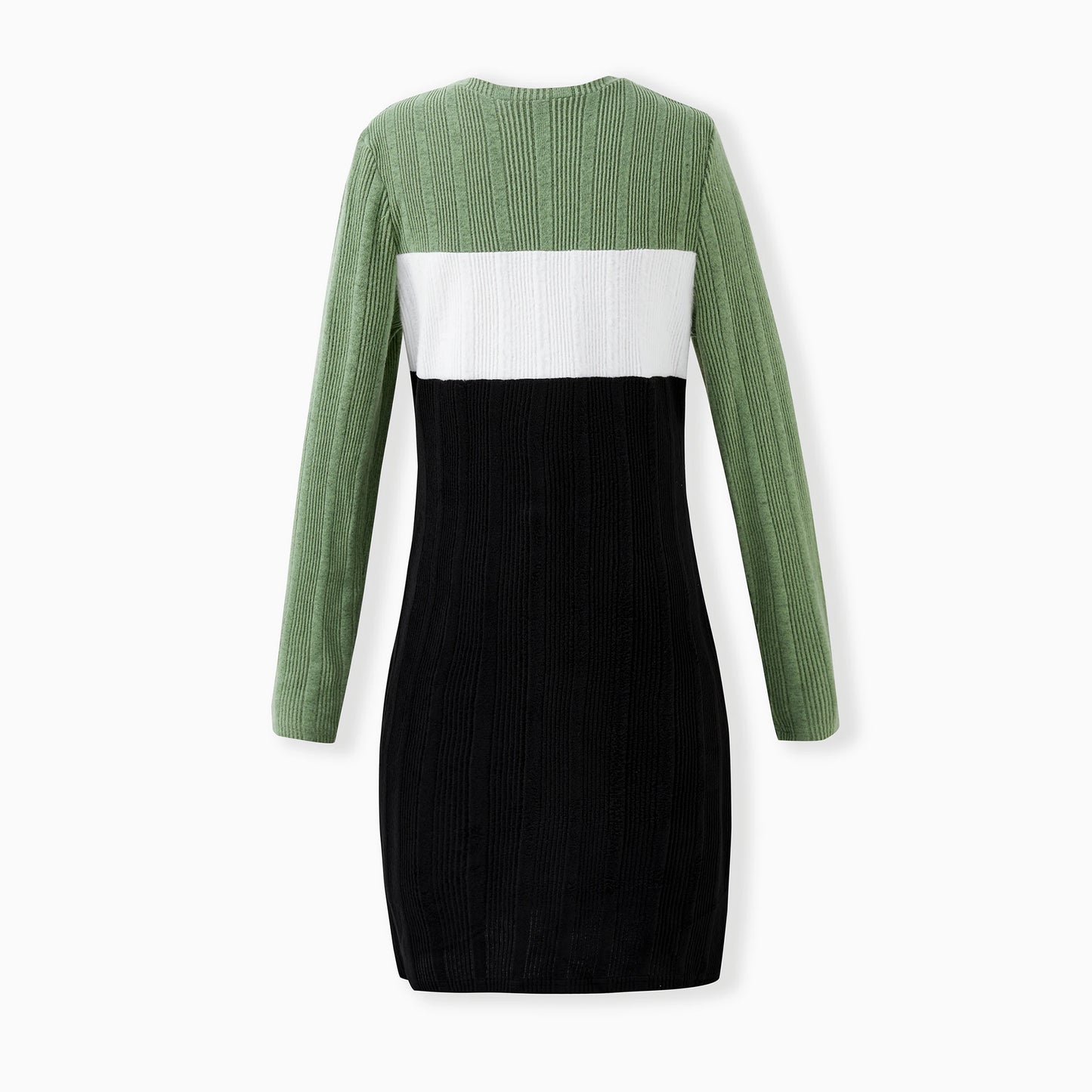 PatPat Family Matching Sets Green Color Block Long Sleeves Ribbed Tops/Dress/Romper