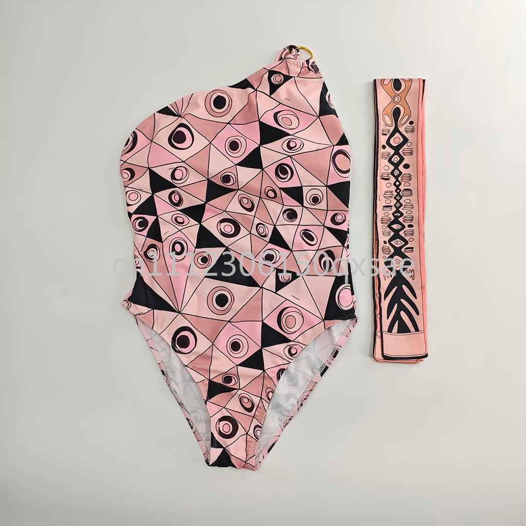 Women's Pink Headband Scarf Swimsuits with Letter Signature Logo Lady Headband Scarf Bikini Sets Beachwear Swimwear