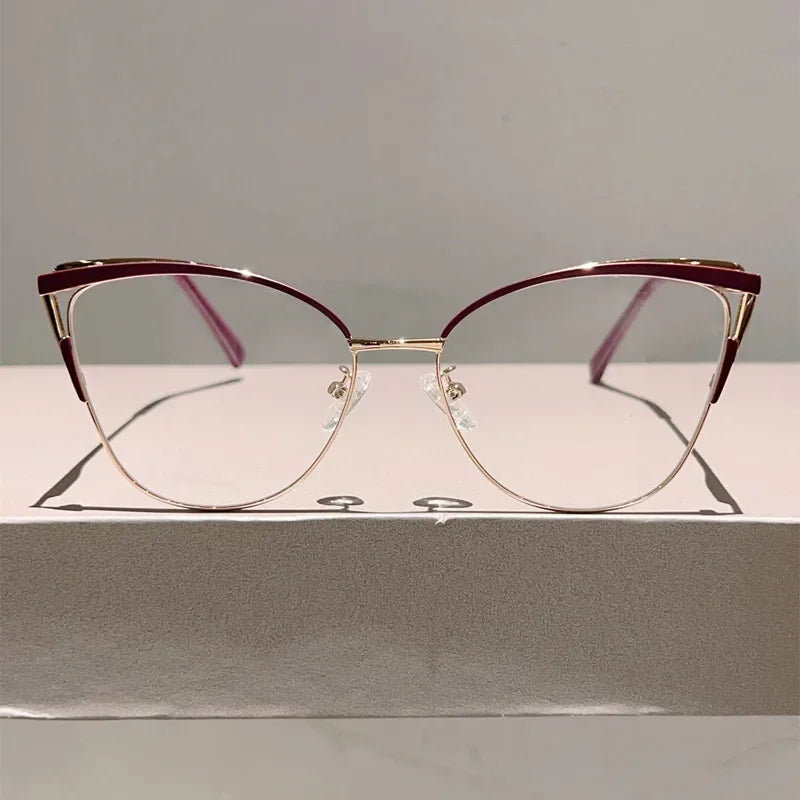 New Simple Metal Anti Blue Light Glasses for Women Fashion Vintage Cat Eye Glasses Business Computer Goggles Eyeglasses Whosale