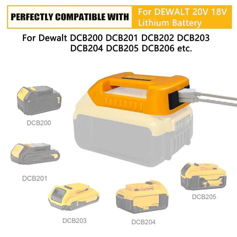 For Dewalt 18V 20V Li-ion Battery With USB Type-C Fast Charger USB Converter Rack Portable Battery Holder Power Bank Belt Buckle