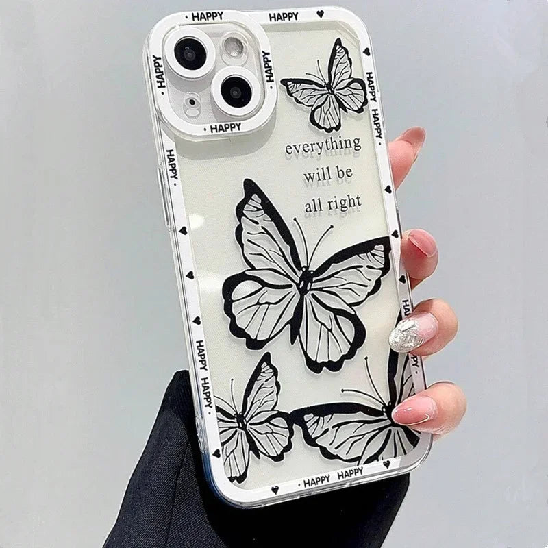 Cute Pink Butterfly Pattern Phone Case For iPhone 17 16 15 14 13 12 11 Pro Max Mini SE 7 Plus Air Shockproof Soft Cover Fundas