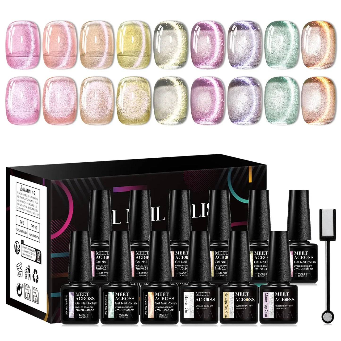 12Pcs/Set Fluorescent Cat Magnetic Nail Gel Polish Guava Green Neon Color With Magnetic Stick Semi-Permanent UV Gel Nail Art Kit