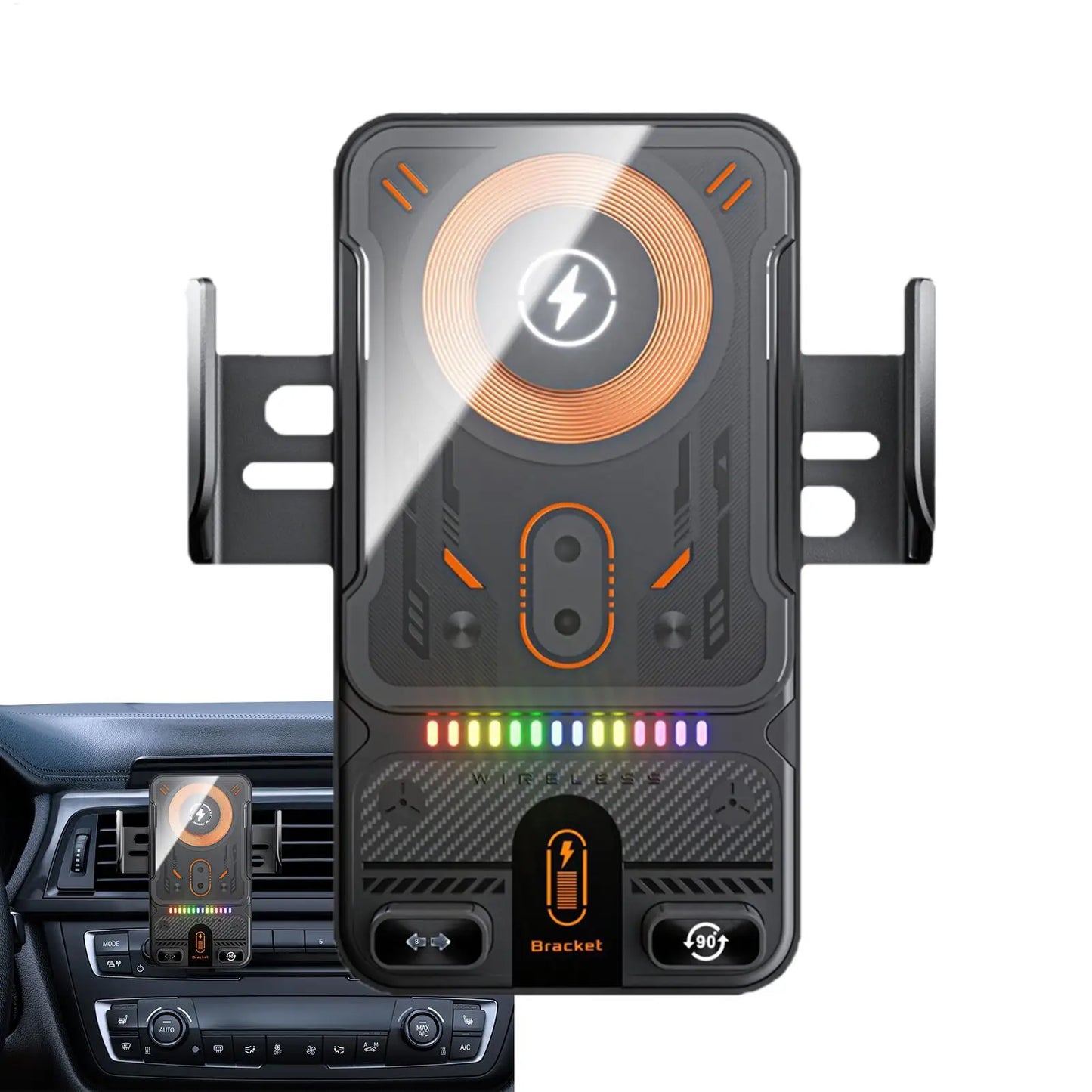 General Car Air Vent Electric Rotating Opening Closing Phone Holder 15W Wireless Charger Dualed Coil Smart Phones Fast Charging