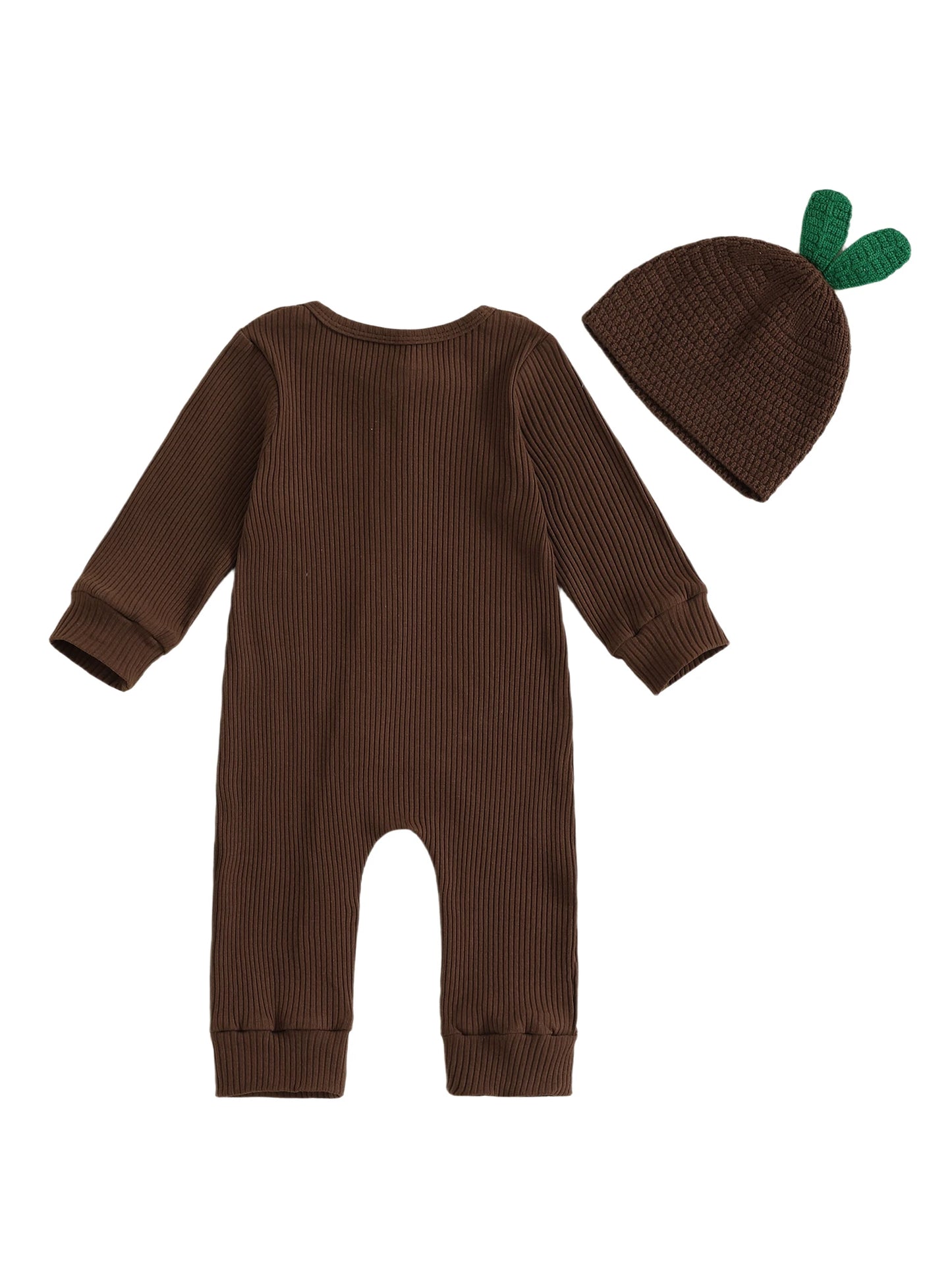 Infant Baby Boy Halloween Outfit Little Mandrake Jumpsuit Long Sleeve Ribbed Zipper Romper with Knit Hat Magic Baby Outfit