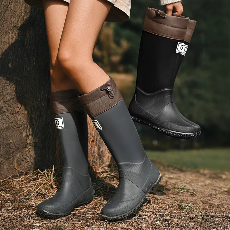 Unisex Rain Boots Waterproof Rubber Shoes Outdoor Non-Slip Fishing Boot Fashion Drawstring Men Boots Soft Long-Tube Water Boots