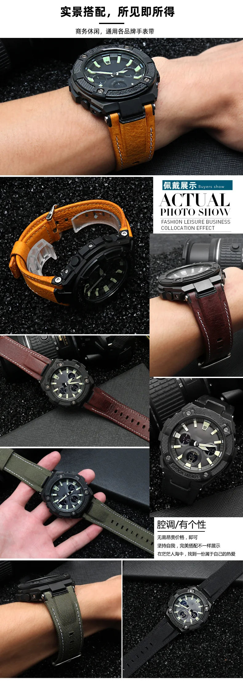 for Casio GST-S130/S110/S120/W130l/B100/W300 Strap Belt Genuine Leather Nylon Men's Watch Band Replacement bracelet Accessories