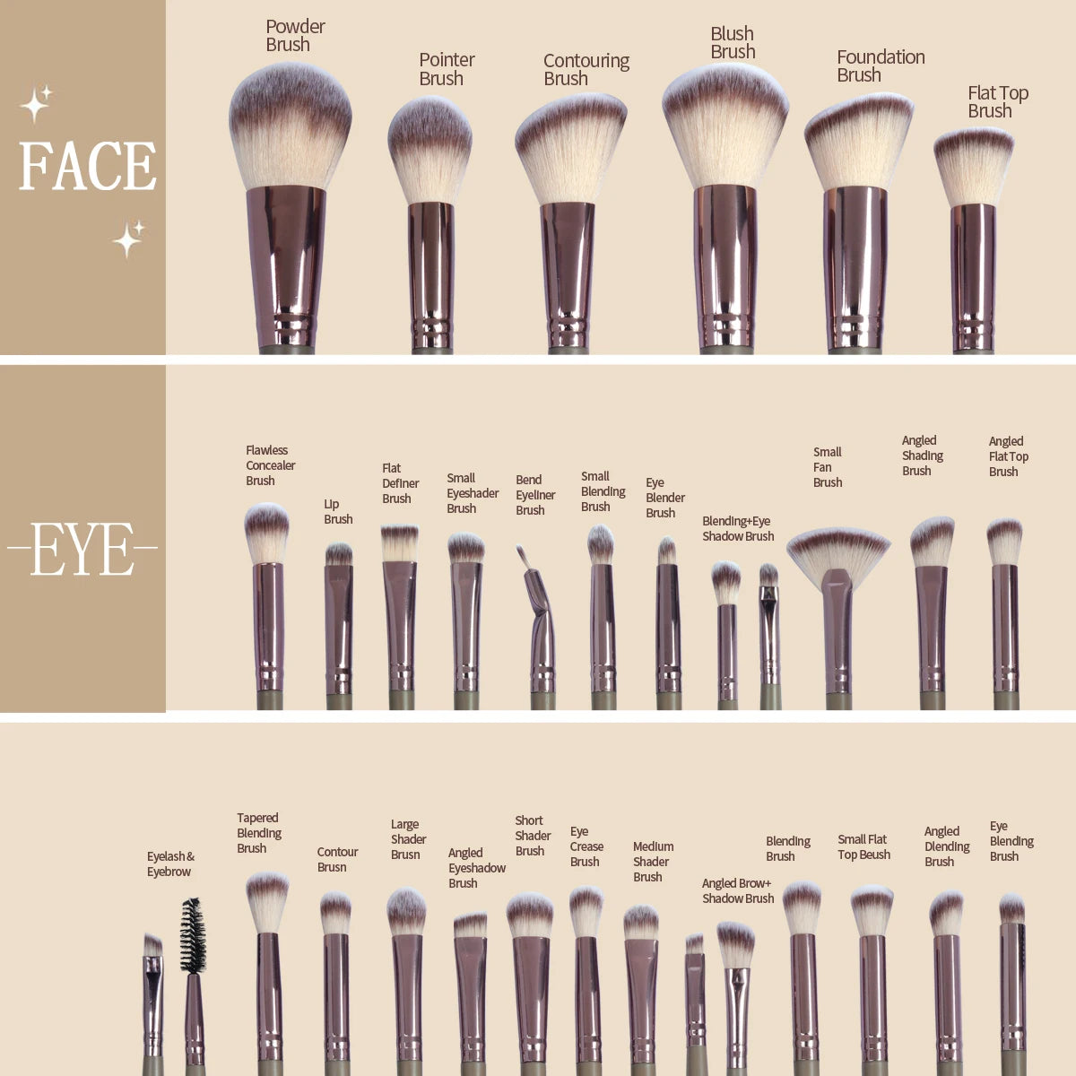 Professional Makeup Brush Set 30pcs Foundation Concealers Eye Shadows Powder Blush Blending Brushes Beauty Tools with Bag Kit