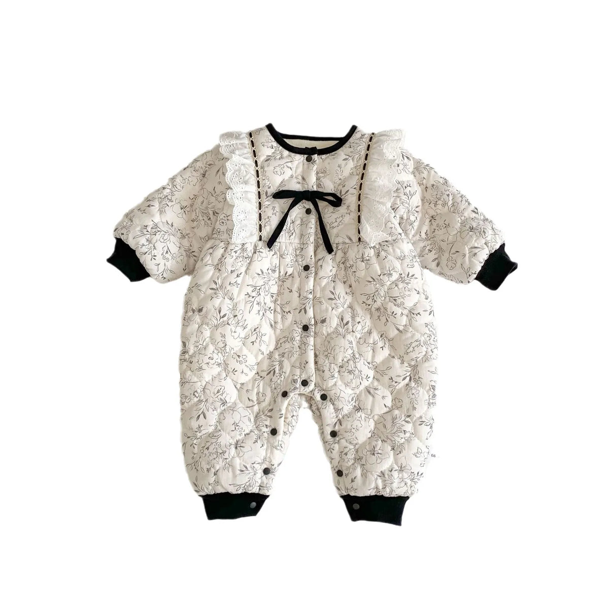 2025 Winter New Baby Warm Romper Newborn Toddler Clothes Plus Velvet Thick Infant Girl Flower Print Bow Padded Jumpsuit 0-24M