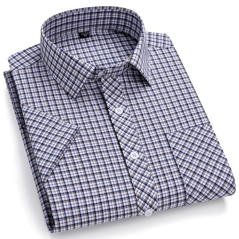 Short Sleeve Shirts For Man Summer England Preppy Classic Checked Clothing New Fashion Plaid Cotton Businessman Casual Shirts