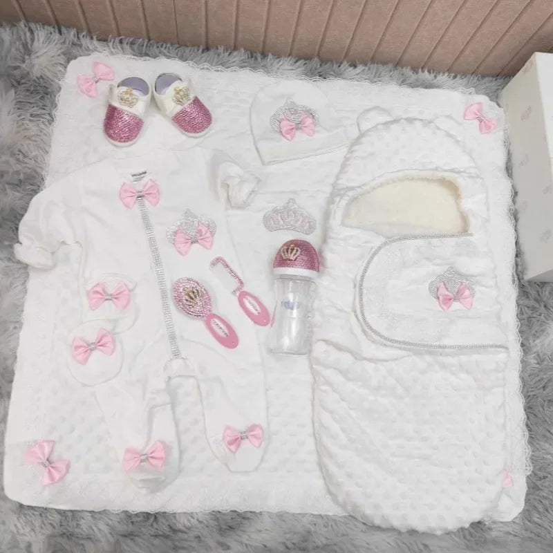 Ins Handmade Baby Swaddle Set Newbaby Gift Onesie Climbing Clothes High-end Gift Box Set Custom Newborn Baptism Clothes