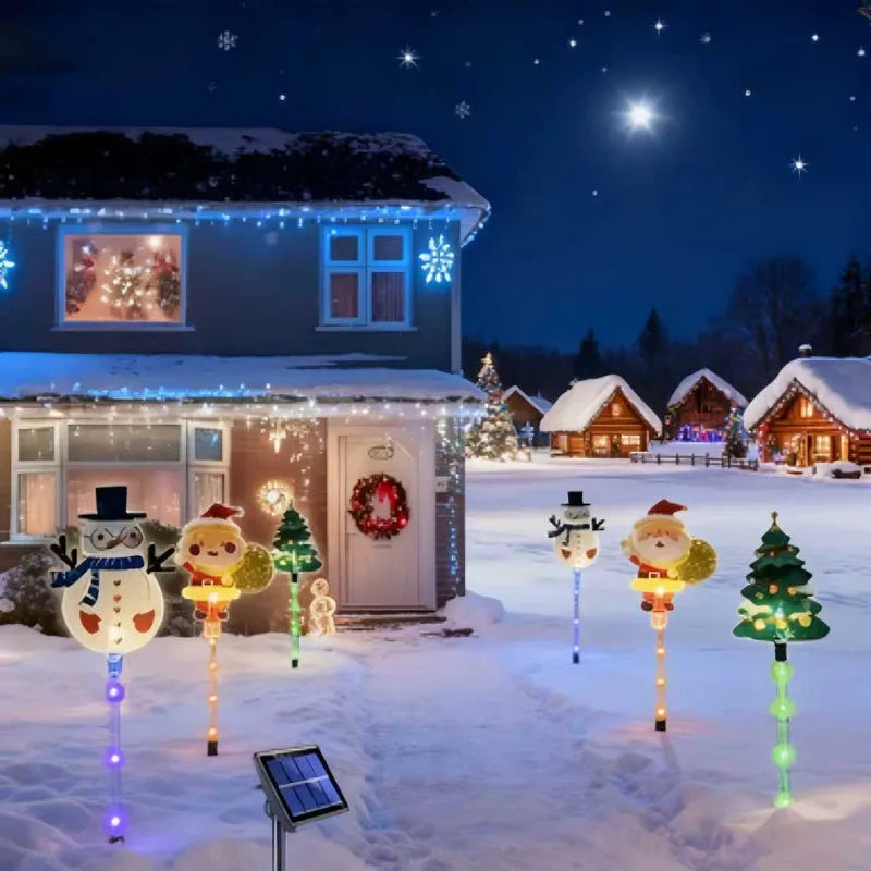 5/6pcs/set Christmas Snowman Santa Claus Solar Garden Light Warm White Waterproof Stake Lamp Garden Outdoor Christmas Decoration