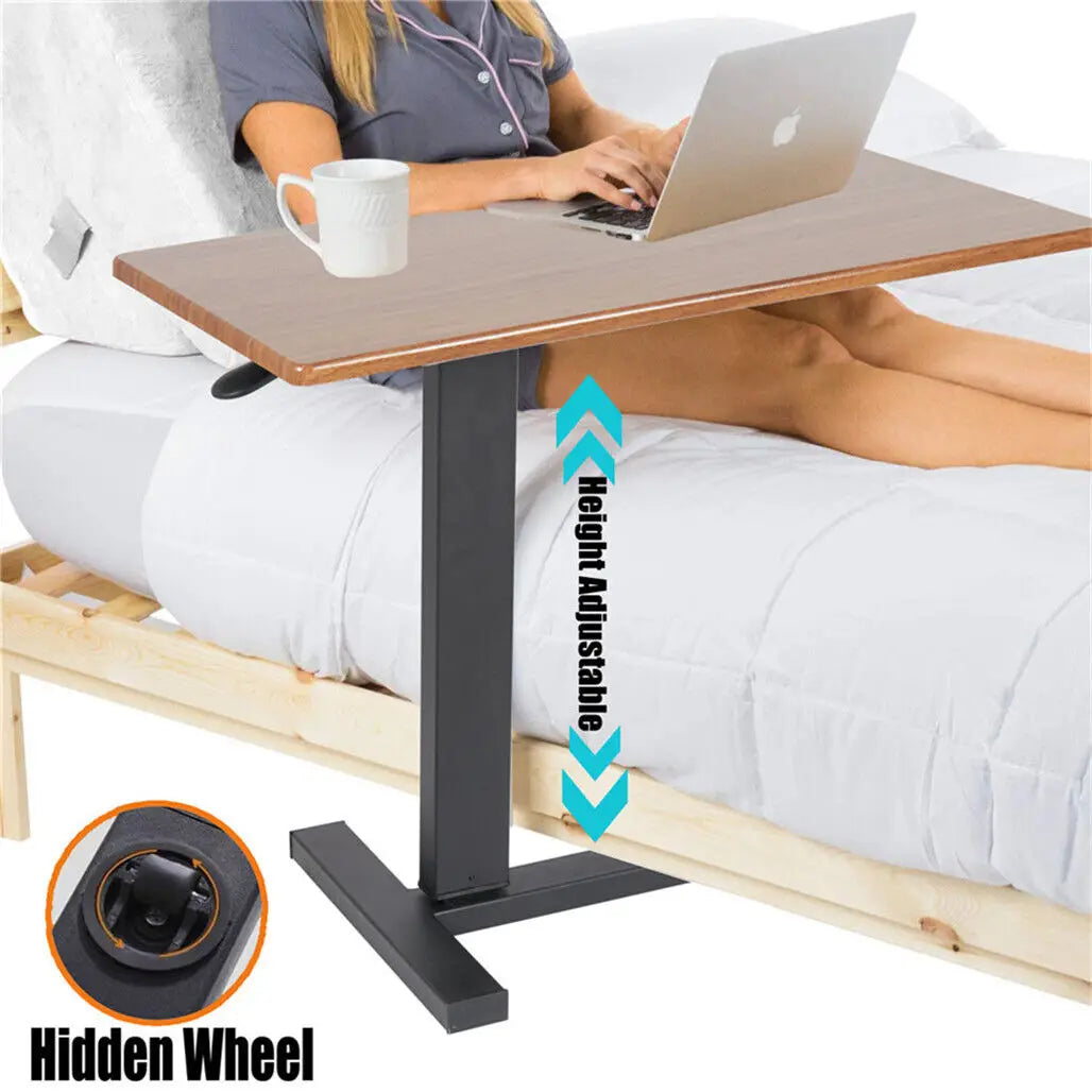 LUVODI Height Adjustable Mobile Over Bed Bedside Laptop Desk with Hidden Wheels Rolling Sofa Side Table