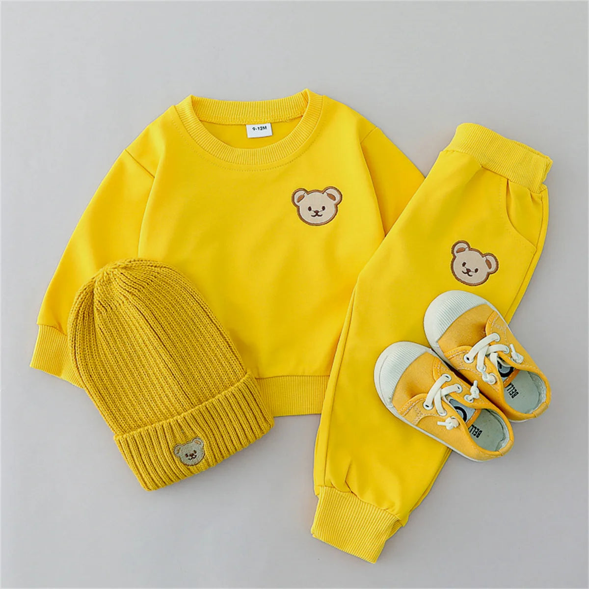 2PCS Children's Set Spring and Autumn Simple Little Bear Head Round Neck Long Sleeve Pants Outdoor Set for Young Children