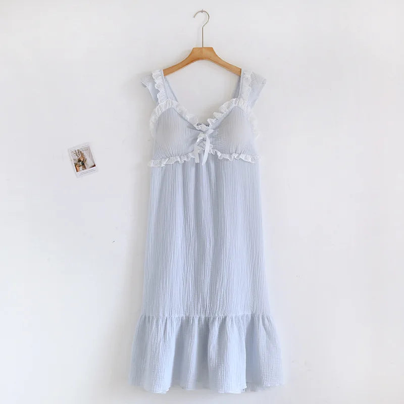 Cotton Solid Color Long Style Nightgown for Women Sleepwear Spring Summer and Autumn Casual Wear Cool Night Gown for Women