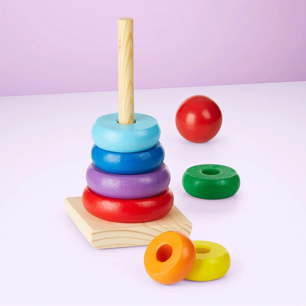 Rainbow Stacker Wooden Ring Educational Toy Kids Tower Stack Up Blocks Color Shape Game Baby Montessori Toys for Children Gifts