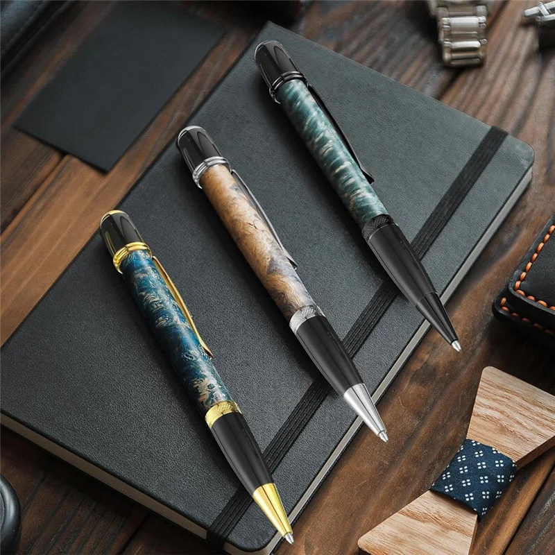 AF89-12-Pack Wooden Pen Set, Rotating Ballpoint Pen Set With Replacement Copper Turntable, DIY Classroom Supplies