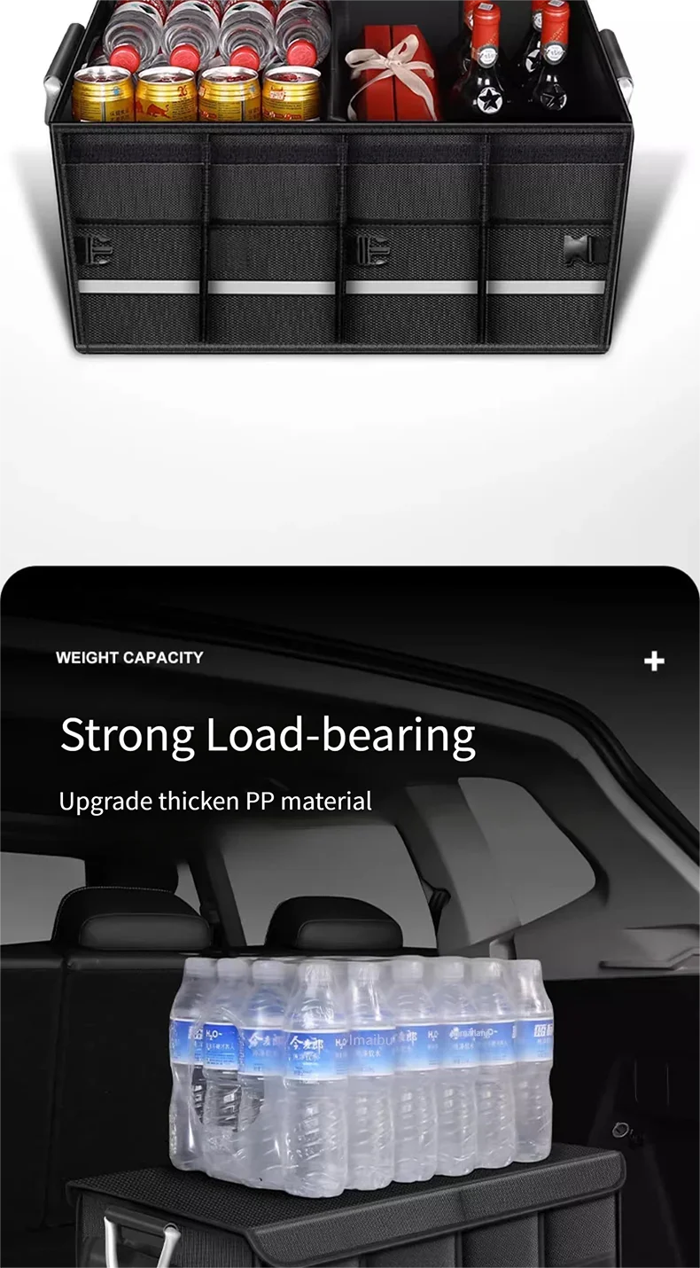 Heavy-Duty 72L Trunk Organizer for Car Large-Capacity Foladable Storage Box High-Density Oxford Cloth Waterproof Car Organizer