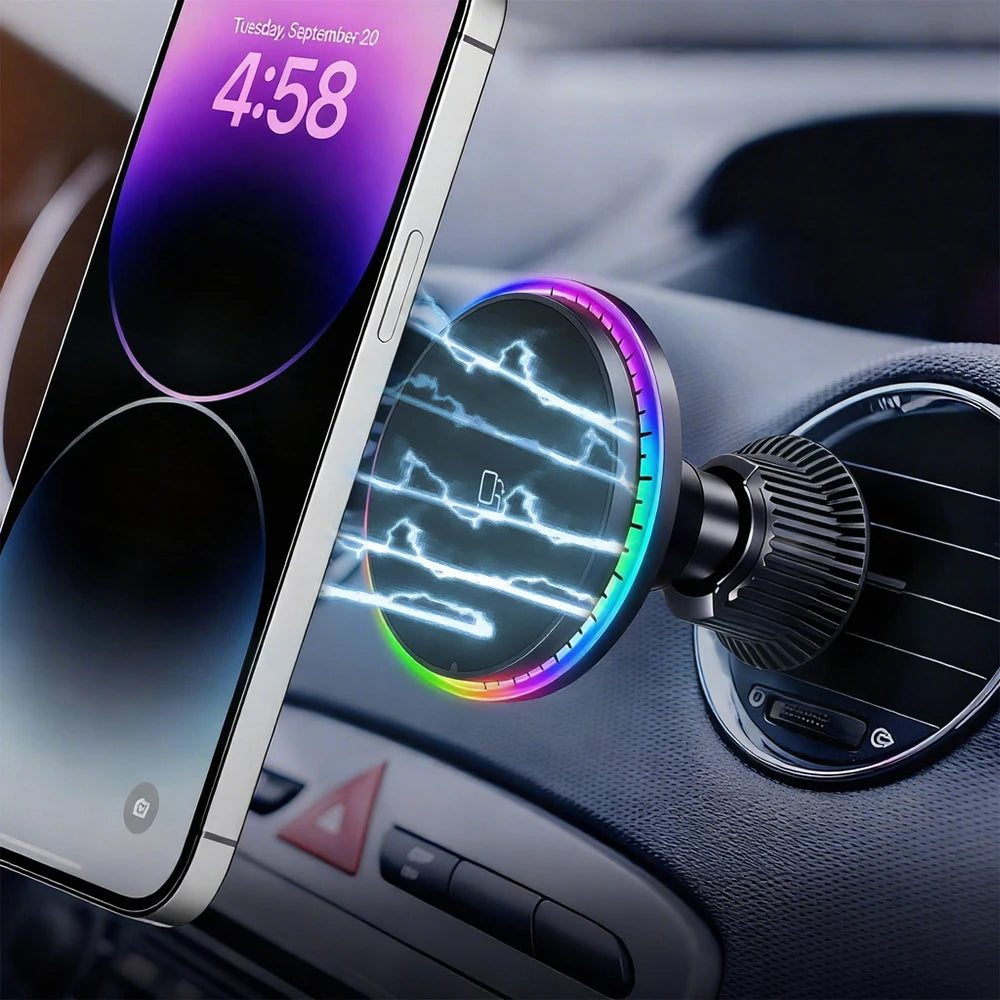 Wireless car charger, 15W fast charging magnetic phone holder, suitable for iPhone 12 13 14 15 16 Pro Max wireless car charger