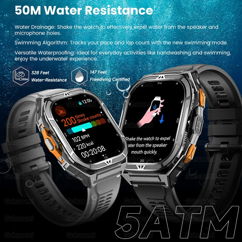 2025 NEW TANK X5 Smartwatch 5ATM Waterproof GPS Dual-Frequency tracking 1.96" AMOLED 530mAh Compass 170+ Sports Fitness Tracker