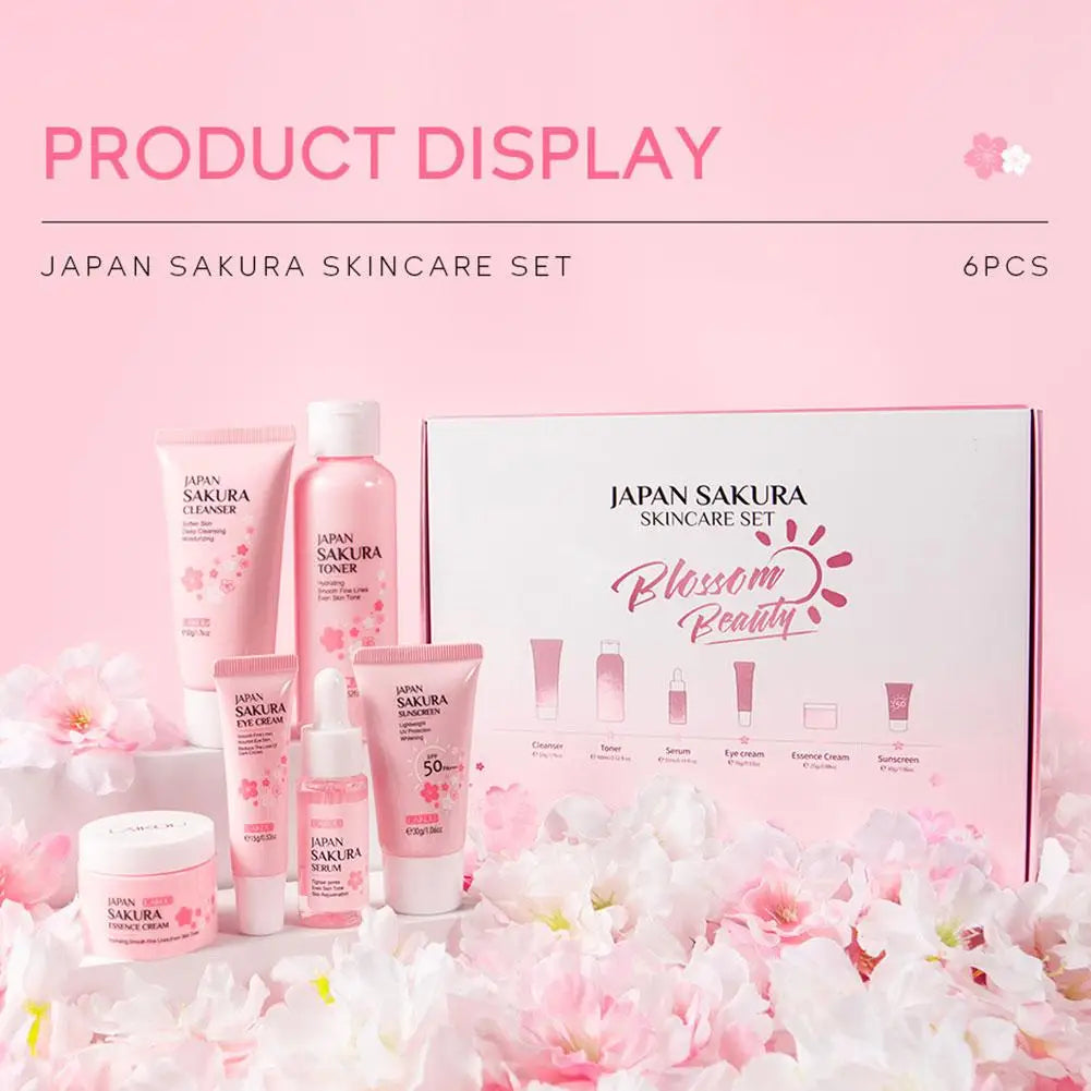 4pcs/6pcs Sakura Skin Care Set Japan Brand Nourishing Cleansing Essence Eye Cream Face Cream Toner Sunscreen High-end Gift Set