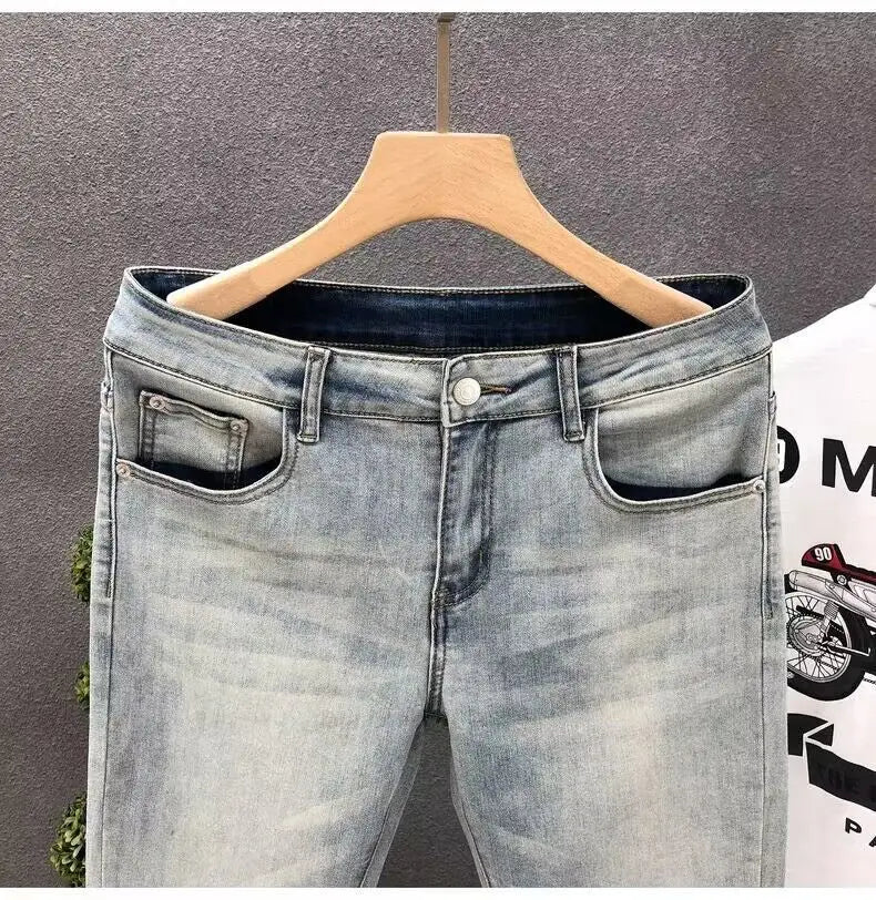 Luxury Fashion Designer Vintage Slim Fit Men's Denim Jeans Casual Korean Spring and Autumn Stretch Washed Trousers Male Jeans