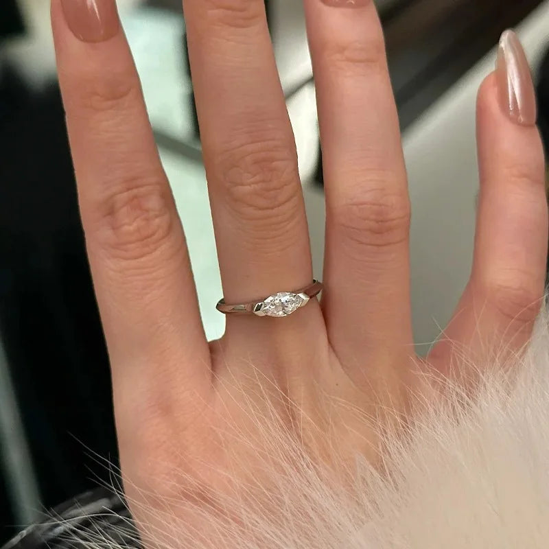 EWYA 1CT Marquise Cut Moissanite Solitaire Ring For Women 925 Silver GRA Certified Diamond Wedding Band Party Bridal Rings Gift