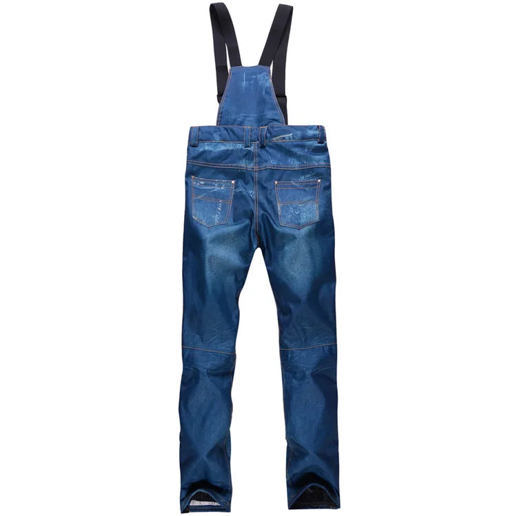 style denim ski pants suspenders denim ski pants men's skating snowboard waterproof, windproof and warm ski pants