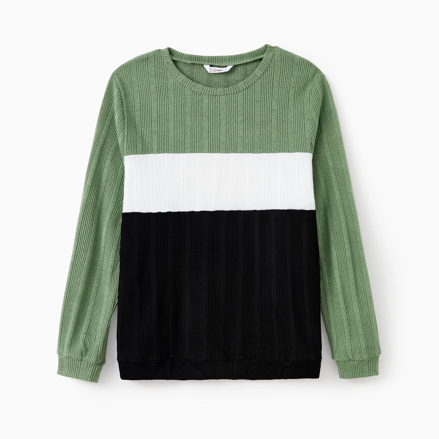 PatPat Family Matching Sets Green Color Block Long Sleeves Ribbed Tops/Dress/Romper