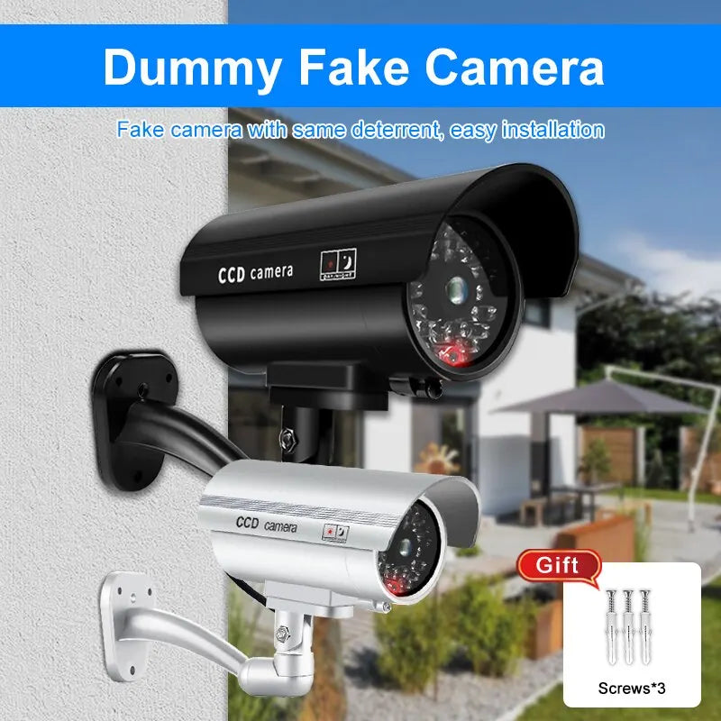 1PC Dummy Security Camera Watreproof Indoor Outdoor Fake CCTV Surveillance System, Red Flashing LED Lights, No Wiring Required