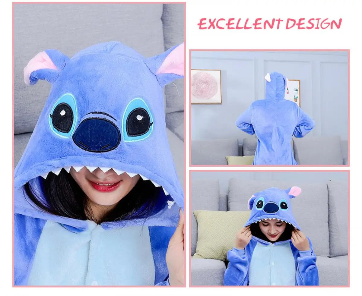 Stitch Animal Onesie Pajamas Warm Winter Sleepwear For Couples Students Performance Costume Cute Cartoon