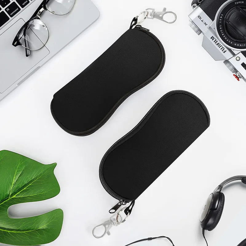 Portable Zipper Soft Glasses Case With Carabiner Sunglasses Case Zipper Eyeglass Pouch Glasses Protective Shell Bag 2 Style