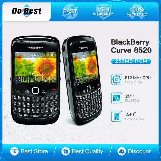 Original Blackberry 8520 Curve 2G Mobile Phone 2.46'' 2.0MP QWERTY WiFi Bluetooth Cellphone BlackBerryOS SmartPhone