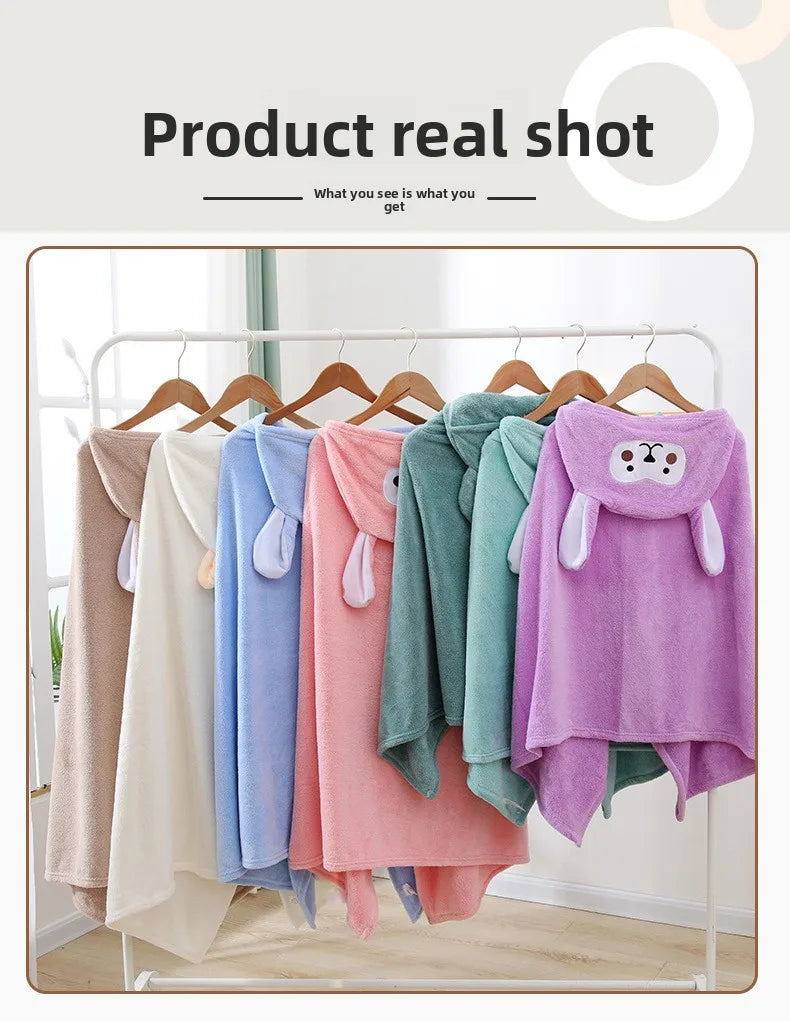 Children Hooded Bath Towel Coral Fleece Super Absorbent Quick Dry Soft Cartoon Cape Towel For Baby Bathroom