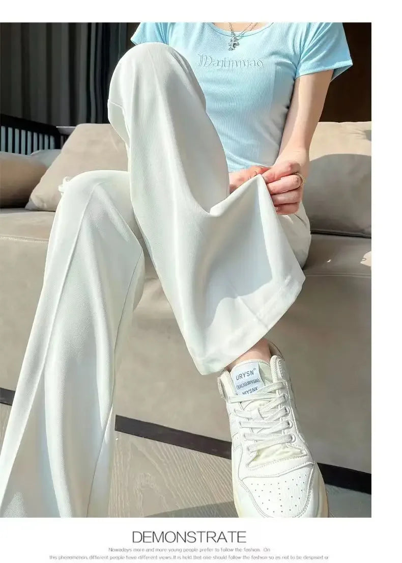 Solid Tailoring High Waist Female Pants Straight Leg Work Loose Clothes Baggy Office Trousers for Women Casual Original Nylon G