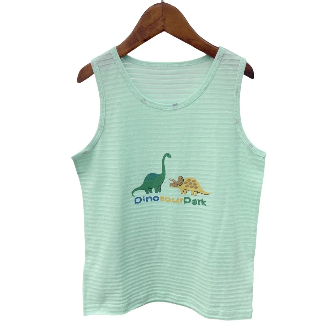 Boy Green Dino Prints Tank Shirt Children Cotton Underwear Kids Undershirts Breathable Tank Tops Size 3-12T Summer Home wear