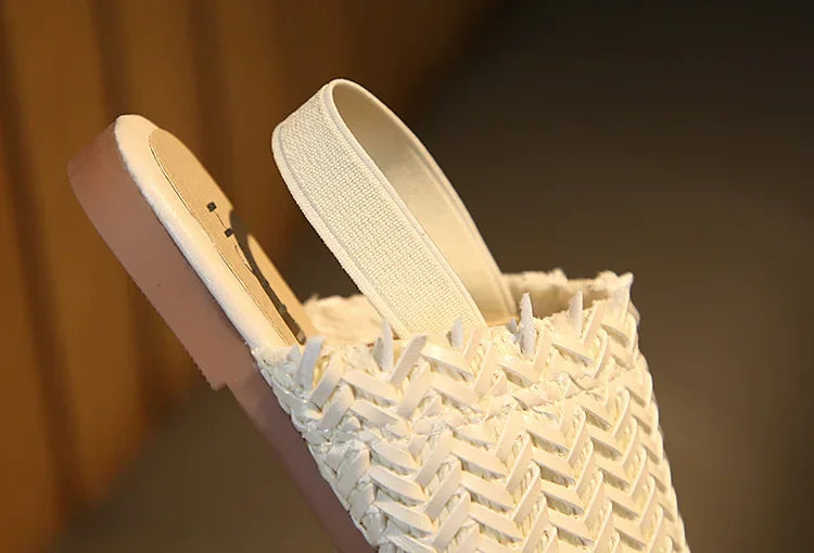 Girls Summer Shoes Weave Knitted Design Children Flat Shoes Kids Summer Sandals Princess Sweet Soft Fashion 2 in 1 Slippers Cute