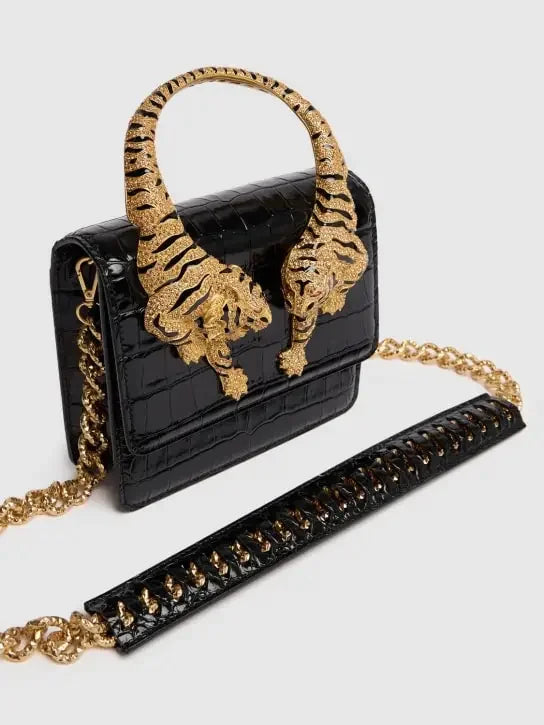 2026 New Luxury Designer Handbag for Women Crocodile Effect Leather Tiger-sculpted Top Handle Fashion Evening Shoulder Bag