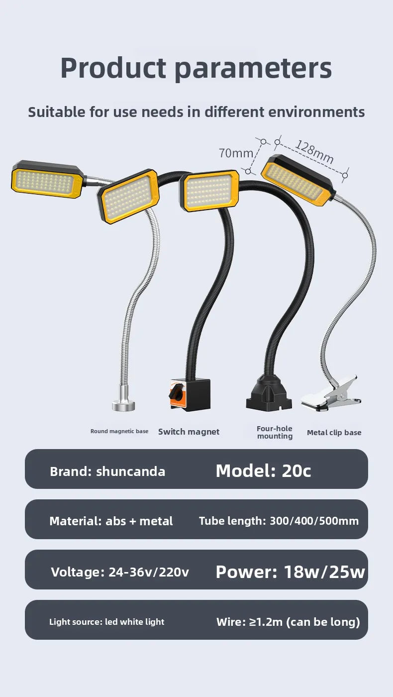 18W/25W LED Machine Tool Work Light With Strong Magnetic Extended 50-80cm flexiable Hose 24V/220V Lathe Punch MachineTable Lamp