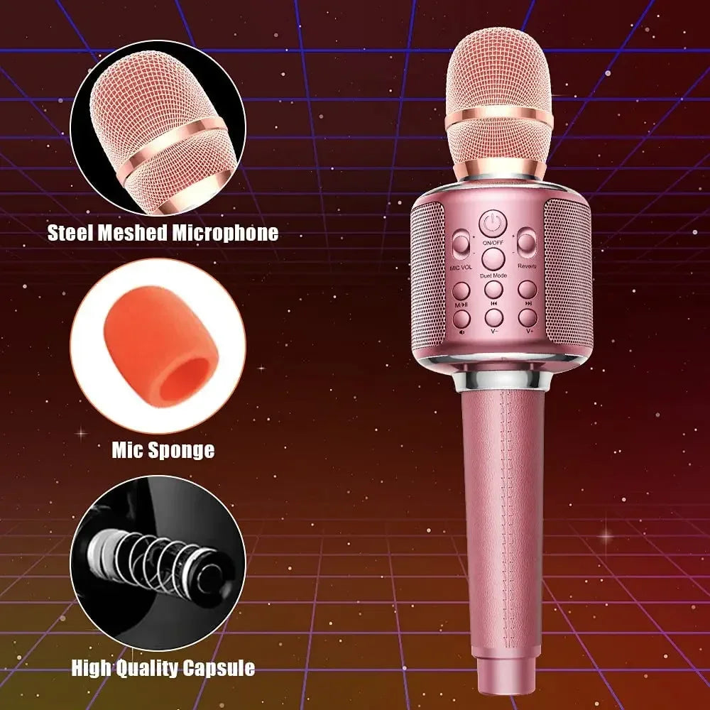 Karaoke Microphone Bluetooth Wireless Mic Portable Singing Machine with Duet Sing/Record/Play/Reverb Adult/Kid Gift for Home KTV