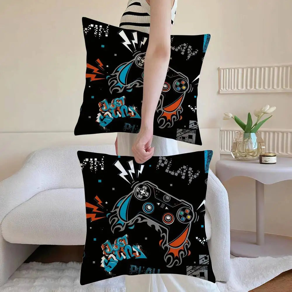 Colorful Graffiti Game Gamepad Pillow Case Anti-dustmite Pillowcase Invisible zipper silky Sofa cushion cover