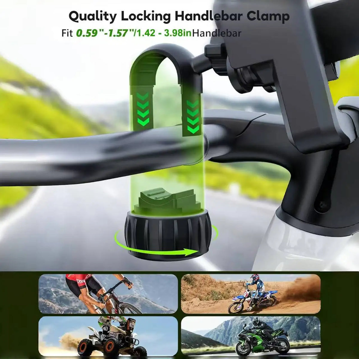 New Motorcycle Phone Mount with Vibration Dampener - 30s Tool-Free Install & Quick Lock, Universal for Bike/MTB, Fit 4-7" Phones