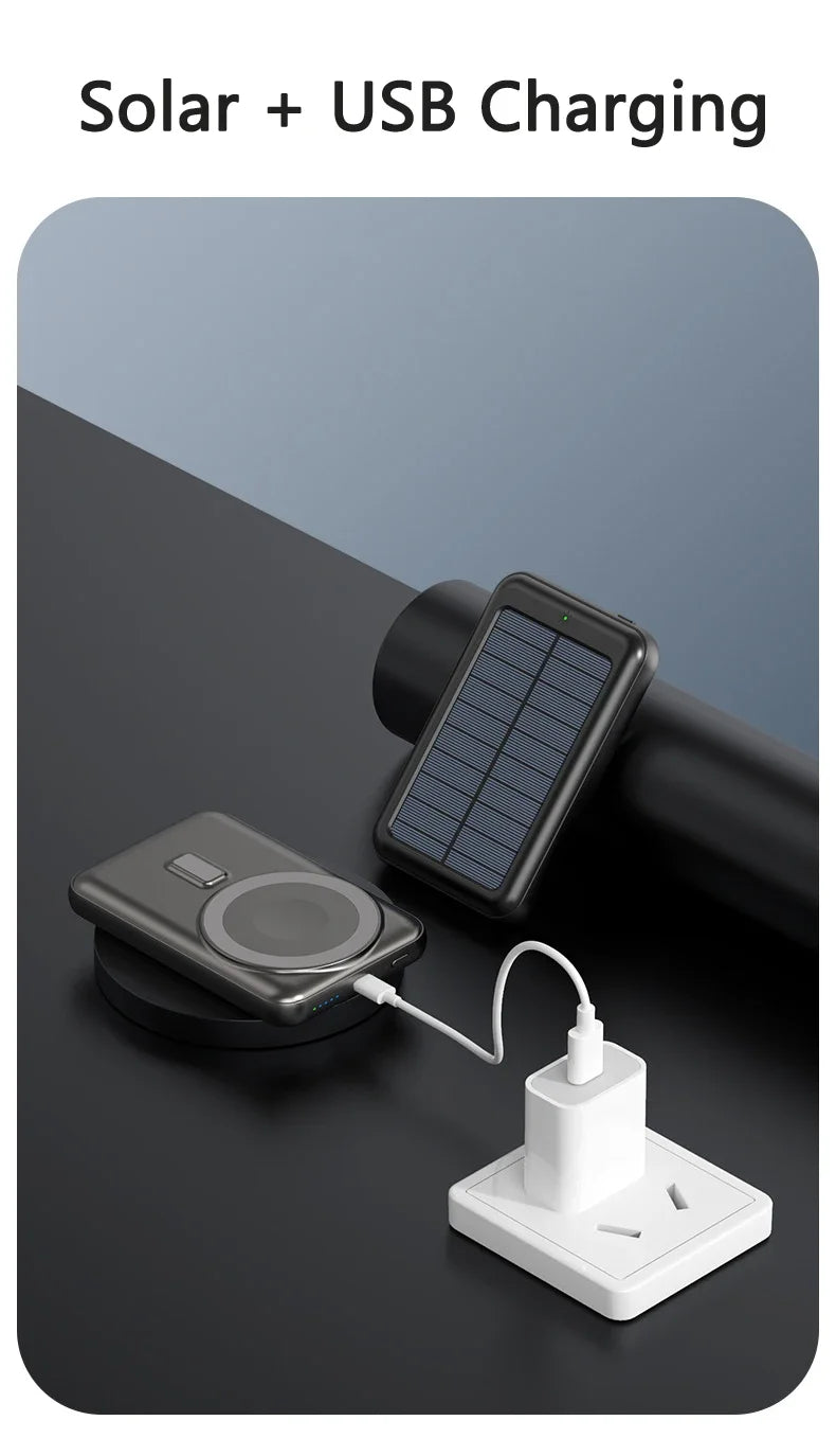 Solar Power Bank 10000mAh Magnetic Wireless Charger Magsafe Powerbank for iPhone 16 15 14 13 12 Mini Portable Induction Charger