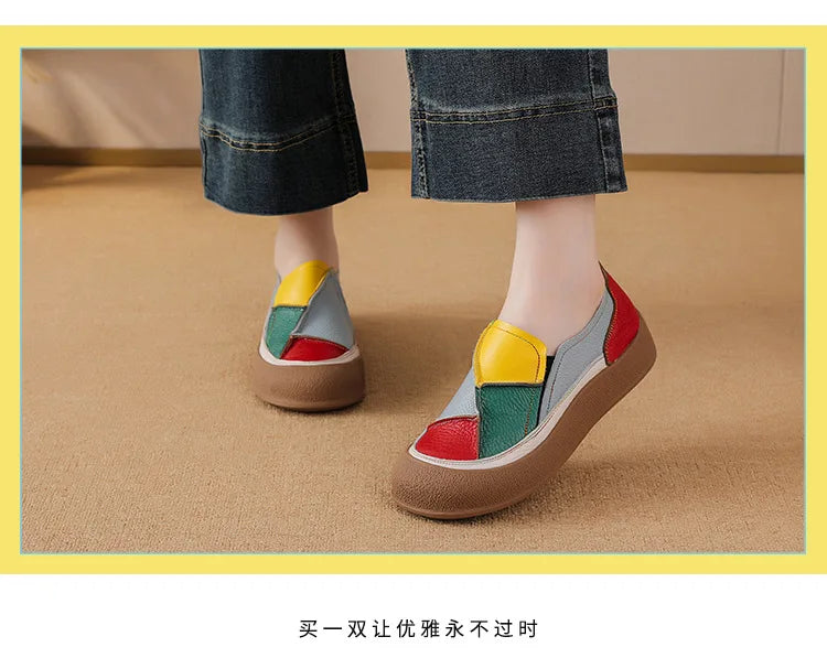 2025 New real leather ballet flats mixed colors moccasins women's slip on shoes luxury patchwork flats lady driving loafer woman