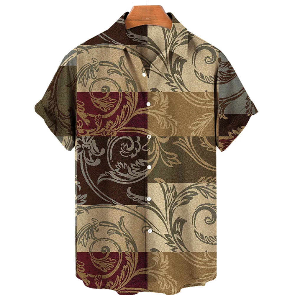 2023 Cashew Flower Shirt Men's Casual Fashion Hawaiian Lapel Hd Printing Loose Short-sleeved Top Wholesale
