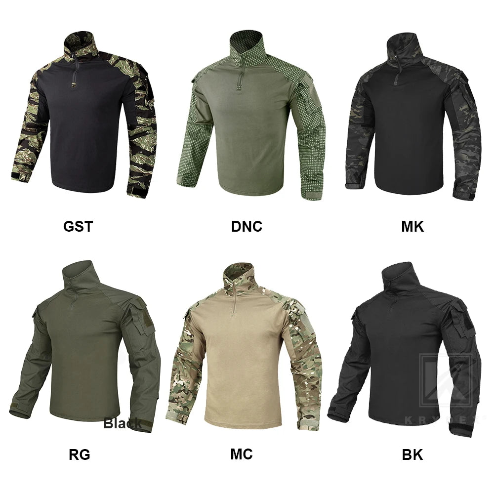 KRYDEX Combat G3 Shirt Tactical Hunting Outdoor Clothes Shirt with Elbow Pads Tiger Stripes Camo Ranger Green Gen3 Shirt
