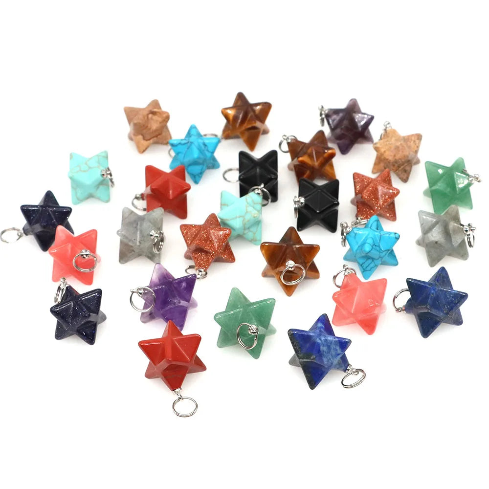 13mm Merkaba Star Pendant Natural Hexagram Stone Necklace Reiki Healing Crystal Wiccan Energy Gemston For DIY Jewelry Home Decor
