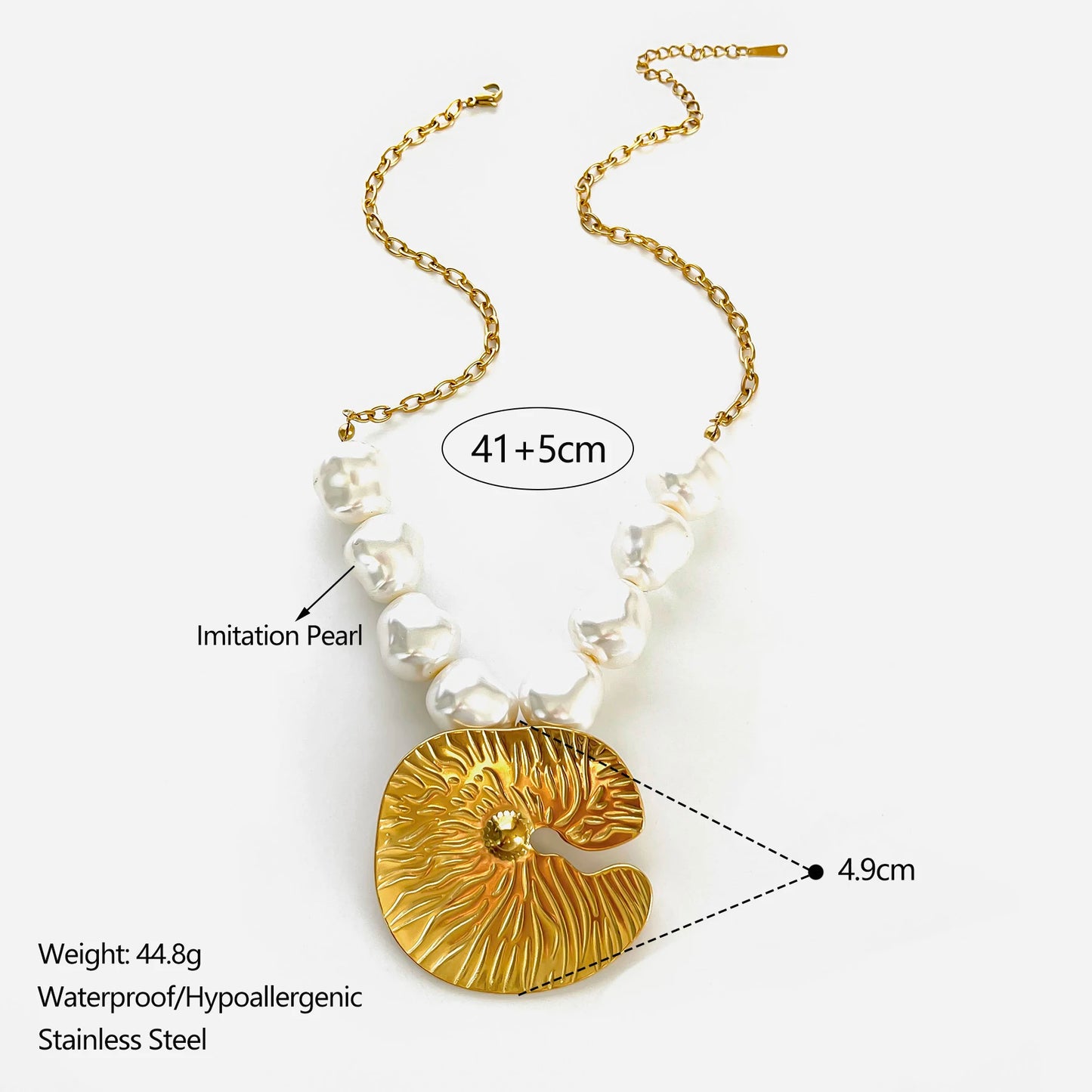 GHIDBK Exaggerated Punk Big Starfish Irregular Round Pendant Necklaces for Women Imitation Baroque Pearl Collarbone Chain Summer