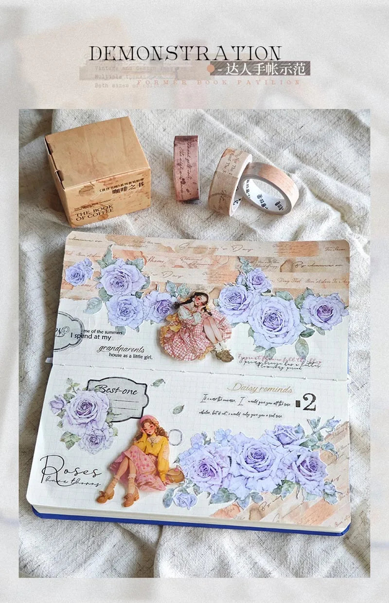 4Pc/Set Former Book Pavilion Series Paper Tape Washi Masking Decorative Collage Adhesive DIY Scrapbooking Hand Made Stationery